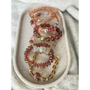 Boho Beaded Bracelet Lot Peach Amber Orange Stretch Stack Artsy Whimsical
